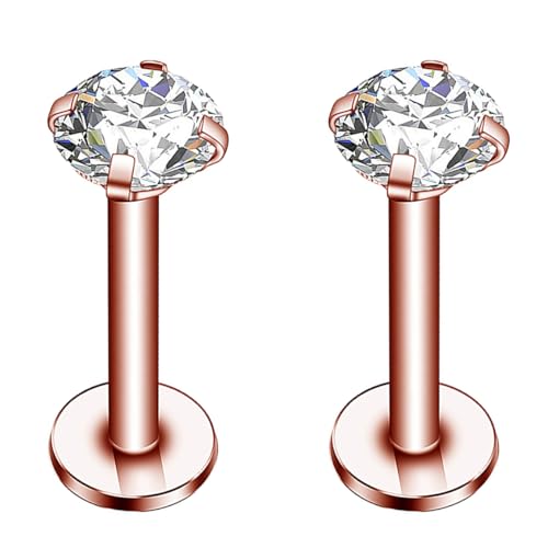 Decentraland 2 Stück 16G Roségold Ohrstecker CZ Labret Nase Tragus Knorpelschmuck aus Chirurgenstahl mit Innengewinde Piercingschmuck für Helix, Muschel, Lippe, Nase, Ohrring für Frauen von Decentraland