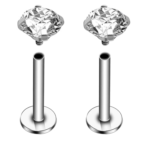 Decentraland 2 Stück 16G Silber Ohrstecker CZ Labret Nase Tragus Knorpelschmuck aus Chirurgenstahl mit Innengewinde Piercingschmuck für Helix, Muschel, Lippe, Nase, Ohrring für Frauen von Decentraland