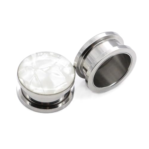 Decentraland 2 Stück 20mm(3/4") Edelstahl weiße Muschel-Opal-Muschel-Ohrtunnel, Schraub-Ohrmessgeräte, Keilkörper-Piercing-Schmuck für Damen und Herren von Decentraland