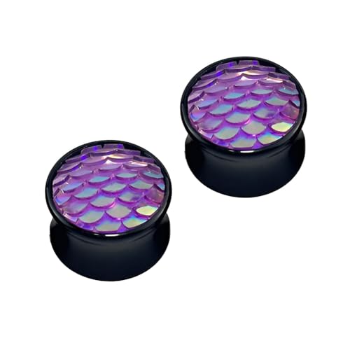 Decentraland 2 Stück 8mm(0G) Schwarzes Acryl Lila Schillernde Meerjungfrauenschuppen Doppel-Flare-Stecker Ohrlehre Ohrringe Ohrmuschel-Expander Piercing-Schmuck Für Damen Und Herren von Decentraland