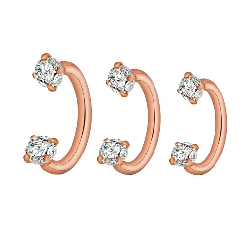 Decentraland 3 Stück Zirkon 1.2 mm(16 G) Rosegold Hufeisenförmig Septum Nasenpiercing Ring Nasenring Nostril Studs Helix Körper Piercings Knorpel Schmuck Titanstahl Edelstahl für Frauen 8/10/12 mm von Decentraland