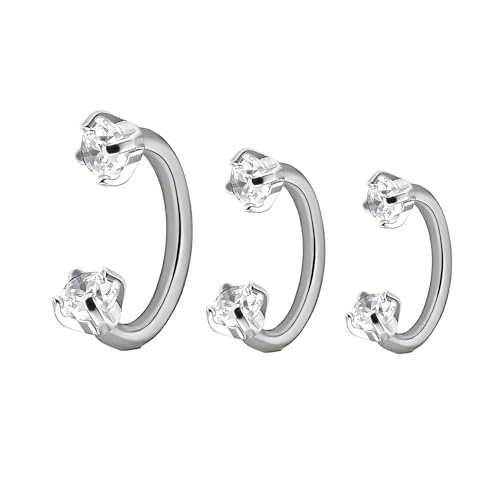Decentraland 3 Stück Zirkon 1.2 mm(16 G) Silber Hufeisenförmig Septum Nasenpiercing Ring Nasenring Nostril Studs Helix Körper Piercings Knorpel Schmuck Titanstahl Edelstahl für Frauen 8/10/12 mm von Decentraland