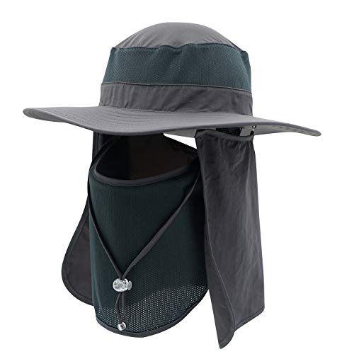 Decentron Herren Sonnenhut Mesh Bucket Hat Abnehmbarer Hals Gesicht Klappe Hut Boonie Hut Gr. 58, dunkelgrau von Decentron