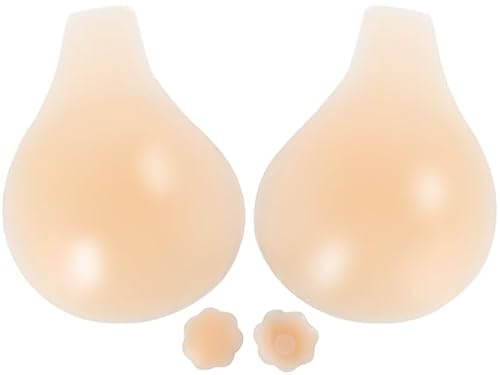 Deceny CB Klebe-BH Rückenfrei Push Up Trägerlos und Rückenfrei Unsichtbarer BH mit Silikon Nippel Abdeckung(D/E,Creme) von Deceny CB