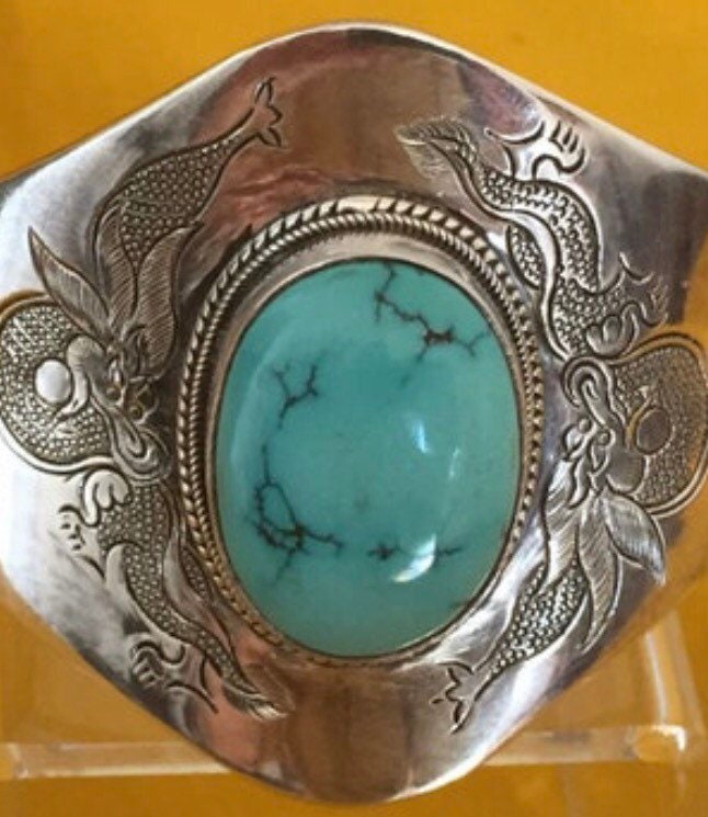 Handgemachtes Silber Armreif Türkis Stein, Drachen Design Handgemachtes Silber Armreif Türkis Stein, Drachen Design von DechenCollection