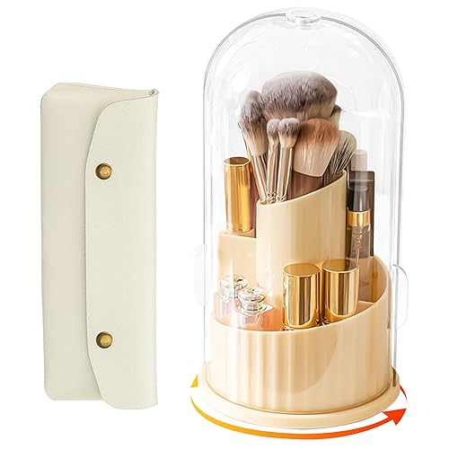 Make Up Kosmetik Organizer, 360 drehbarer Make up Pinselhalter, Organizer, transparent, staubdicht, Make up Pinsel Organizer mit Deckel für Schminktisch, Badezimmer, Schlafzimmer,Transparent von Dechoga