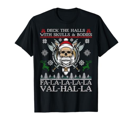 Deck the Halls with Skulls Christmas Viking Santa T-Shirt - Herren Unisex-Erwachsene Klein Schwarz Klassische Passform V-Ausschnitt Kurzarm Winter Einfarbig Pull-On Gothic Skull T-Shirt S Deck the Halls with Skulls Christmas Viking Santa T-Shirt - Herren Unisex-Erwachsene Klein Schwarz Klassische Passform V-Ausschnitt Kurzarm Winter Einfarbig Pull-On Gothic Skull T-Shirt S von Deck the Halls with Skulls Christmas Viking Santa