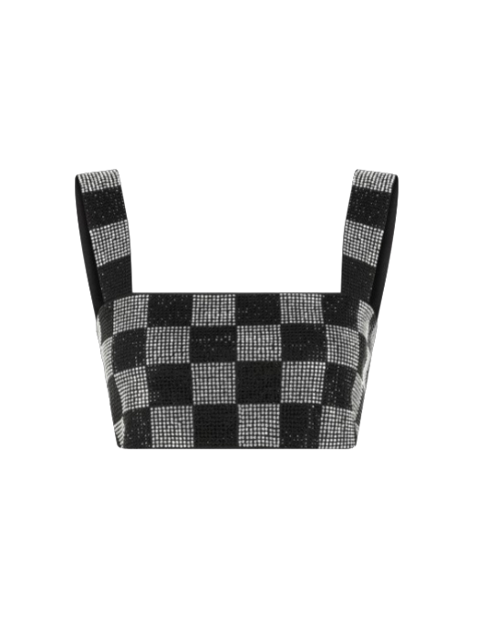 Checkered Glitter Top - Black - L - Declara - Crop tops von Declara