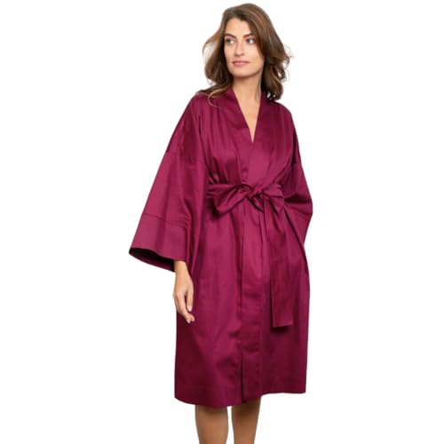 DecoFlux Luxuriöser Baumwoll-Satin Kimono – Weicher Morgenmantel in Burgunderrot aus 100% Naturbaumwolle mit seidigem Glanz, entspannter Passform & Gürtelverschluss DecoFlux Luxuriöser Baumwoll-Satin Kimono – Weicher Morgenmantel in Burgunderrot aus 100% Naturbaumwolle mit seidigem Glanz, entspannter Passform & Gürtelverschluss von DecoFlux