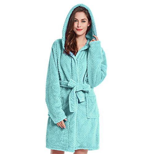 DecoKing Bademantel mit Kapuze S türkis kurz Damen Herren Unisex Morgenmantel Steppung weich leicht kuschelig Microfaser Fleece Sleepyhead von DecoKing