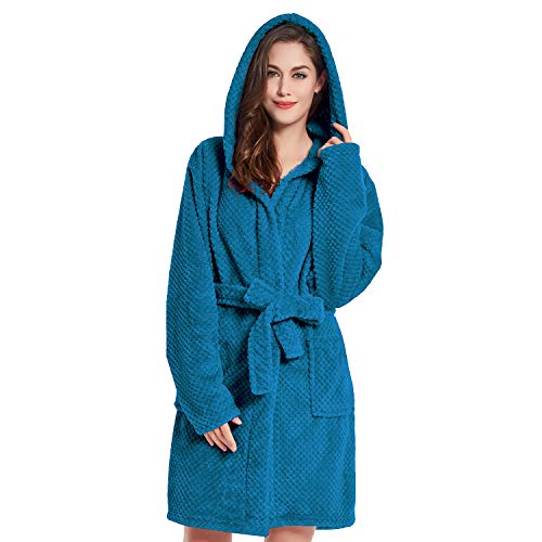 DecoKing Bademantel mit Kapuze XS dunkelblau kurz Damen Herren Unisex Morgenmantel Steppung weich leicht kuschelig Microfaser Fleece Sleepyhead von DecoKing