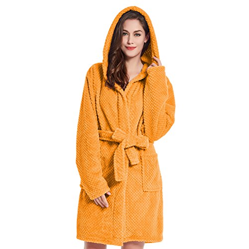 DecoKing Bademantel mit Kapuze XXL orange kurz Damen Herren Unisex Morgenmantel Steppung weich leicht kuschelig Microfaser Fleece Sleepyhead von DecoKing