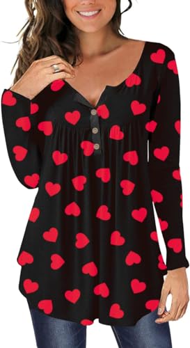Decogiver Henley Damen-Tunika mit V-Ausschnitt, Knopfleiste und plissierter Vorderseite, amerikanische Flagge, Rot, Weiß, Blau, Urlaubstunika, Rotes Herz, Schwarz-X, XX-Large Decogiver Henley Damen-Tunika mit V-Ausschnitt, Knopfleiste und plissierter Vorderseite, amerikanische Flagge, Rot, Weiß, Blau, Urlaubstunika, Rotes Herz, Schwarz-X, XX-Large von Decogiver