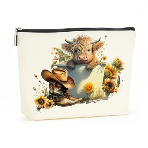 Decohim Kosmetiktasche mit Westernkuh, Geschenk für Kuh-Liebhaber, Western-Geschenke, Cowgirl-Kosmetiktasche für Damen, Weihnachten, Geburtstagsgeschenk, LandCow9, 9.8 x 7 inch von Decohim