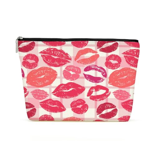 Inspirierte Make-up-Tasche mit roten Lippen, rot kariert, inspirierend, lustige Geschenke für Frauen, weibliche Make-up-Liebhaber, Freund, Schwester, Tochter, Bestie, Mädchen, Nichte, Mutter, Tante, von Decohim