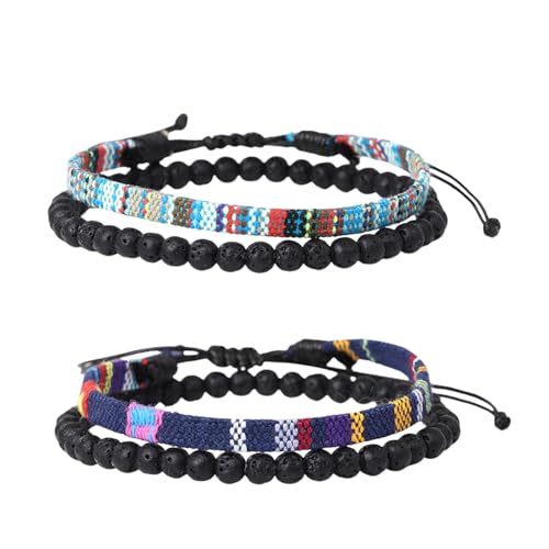 DecorDwell 4 Surfer-Armband,Handmade Perlen-Armband Boho Stoff,Hippie Sommer Strand-Schmuck von DecorDwell