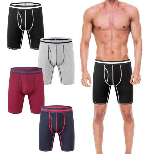 DecorDwell 4er Pack Lange Boxershorts Herren Baumwolle Unterhosen Sport Fitness Längere Retroshorts Atmungsaktiv und Weiche Herrenunterwäsche, XXL von DecorDwell