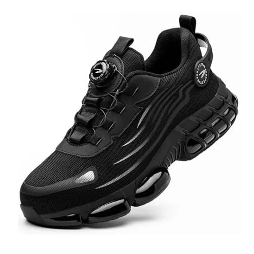 DecorDwell Sicherheitsschuhe Herren Damen Sportliche Arbeitsschuhe Leicht Atmungsaktiv Schnürsenkel Drehverschluss Stahlkappenschuhe Anti-Punktur Arbeit Versicherung Schuhe (Schwarz,42) von DecorDwell
