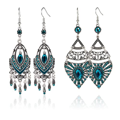 Vintage Ohrringe Boho Ohrring Dunkelblau Hänge Ohrringe Set Quasten Ohrring Wassertropfen Juwel Böhmische Ohrringe Damen Modeschmuck Ohrringe Braut Ohrringe Indianer Ohrringe für Damen Mädchen 2 Paar von DecorMommt