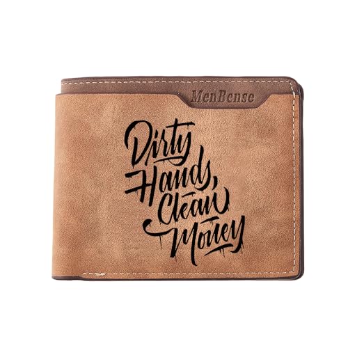 DecorMyWay Herren PU Geldbörse Mehrere Kartenfächer, Ausweisfenster mit Lasergravurmuster, Schmutziges Handreinigungsgeld, 11.5cmx9.5cm, Klassisch von DecorMyWay