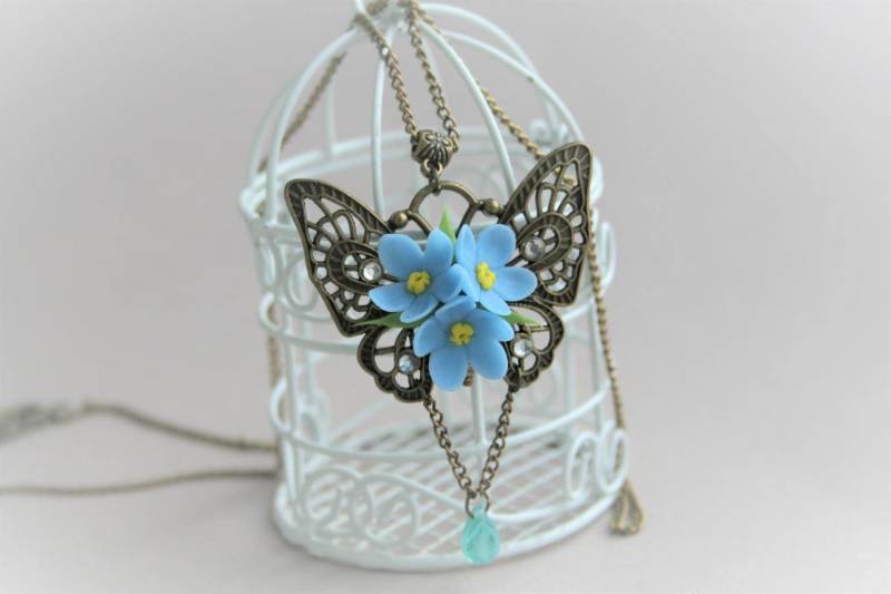 Bronze Schmetterling Halskette Vergissmeinnicht Anhänger Aus Polymer Clay Bronze Schmetterling Halskette Vergissmeinnicht Anhänger Aus Polymer Clay von DecorUA