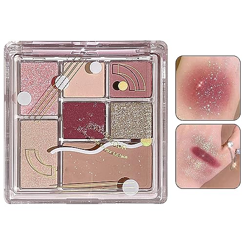 Bunte Lidschattenpalette, 7 Farben schimmernder wasserfester Lidschatten, Mattschimmernder gepresster Lidschatten, Glitzer-Make-up-Palette für Teenager-Anfänger-Reise-Make-up Decorhome von Decorhome