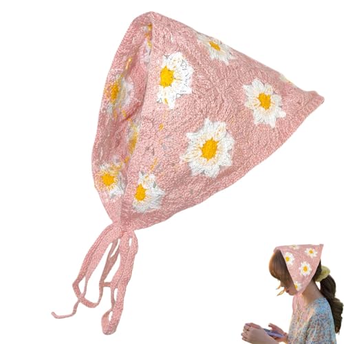 Decorhome Gehäkeltes Bandana, gehäkeltes Kopftuch,Gehäkeltes Kopftuch mit Blumenmuster, Bandanas, Stirnbänder - Gestrickte Haarschals Häkeln Haartuch Krawatte Bcak Kopftuch Blumen von Decorhome