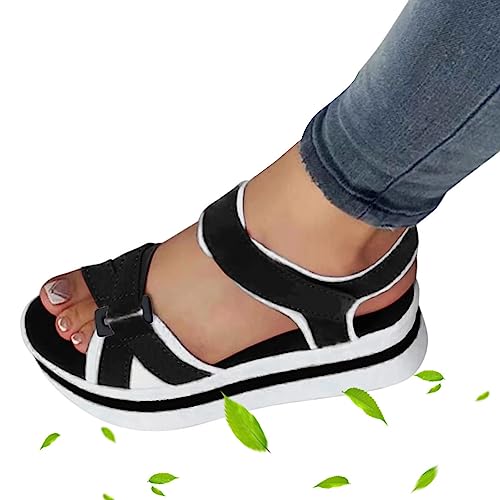 Decorhome Lässige Sandalen mit offenem Zehenbereich – flache flache Sandalen mit niedriger Sohle und verstellbaren Riemen für Strandeinkäufe von Decorhome