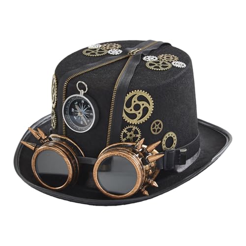 Decorhome Steampunk-Zylinder für Herren, Herren-Gothic-Steampunk-Hüte,Gothic Vintage Kostüm Kopfbedeckung mit abnehmbarer Schutzbrille | Steampunk-Zubehör, Kostümzubehör für Erwachsene, Männer und von Decorhome