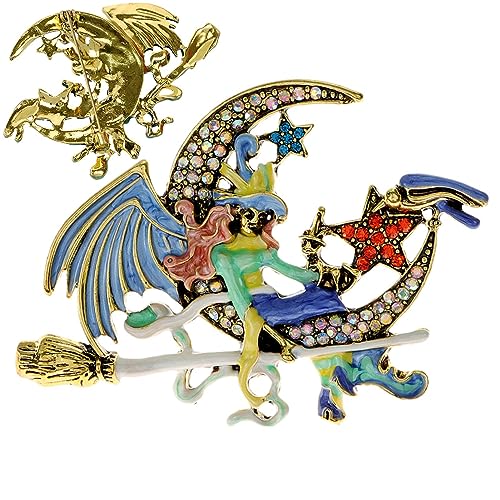 Hexe Strass Kristall Brosche Pin – Hexe und Mond Anstecknadel, Hexe und Mond Strass Brosche Pin Anstecknadel Anstecknadel für Frauen Kinder von Decorhome