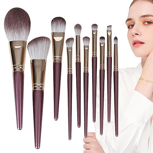 Make-up-Pinsel | Make-up-Pinsel-Set mit ultraweichen Borsten und Pinselhalter | 10-teiliges stilvolles violettes tragbares Kosmetikpinsel-Set für Grundierung, Puder, Lidschatten, Concealer Decorhome von Decorhome