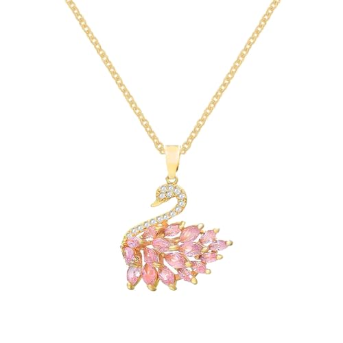 Schillernde Schwan-Halskette – niedliche Tier-Vogel-Halskette mit glänzendem Schwanen-Anhänger | eleganter rosa Kristallschwan-Anhänger | Damenschmuck für Mutter und Freundin | eingelegt mit von Decorhome