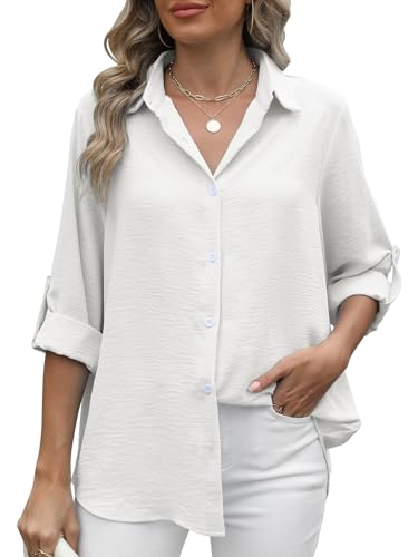Decorie Damen Bluse Elegant Langarm Shirt 3/4 Arm Blusenshirt Weiß L von Decorie