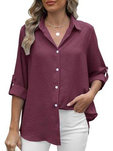 Bluse Damen Elegant Langarm Shirt Damen 3/4 Arm Blusenshirt Hemdbluse Lässige Langarmshirt Oberteile Hemd Tunika Tops (Z1,XL) von Decorie