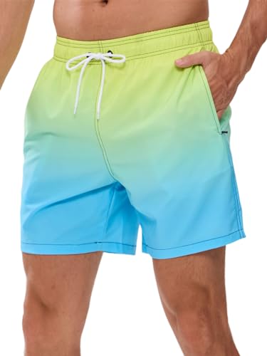 Decorie Badeshorts Herren Badehose Männer Schnelltrocknend Schwimmhose Boardshorts Herren Schwimmshort mit Meshfutter (Grün + Blau,L) von Decorie