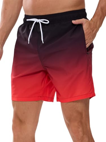 Decorie Badeshorts Herren Badehose Männer Schnelltrocknend Schwimmhose Boardshorts Herren Schwimmshort mit Meshfutter (Schwarz + Rot,M) von Decorie