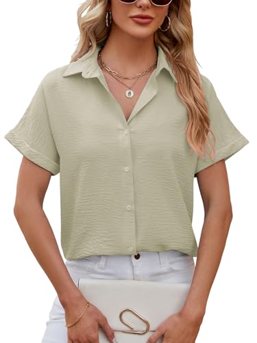 Decorie Bluse Damen Sommer Damenblusen Kurzarm Oberteile Damen Hemd Elegant Hemdbluse Casual Blusenshirt Leicht Sommerblusen (Aprikose,XXL) von Decorie