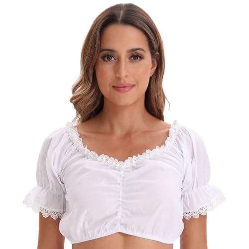 Decorie Dirndl Bluse Kurzarm Dirndlbluse Spitze Trachtenbluse Damen Oktoberfest Elegante Spitzen Oberteile (D-Weiß, M) von Decorie