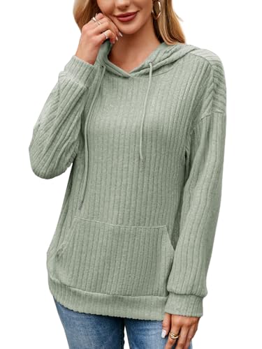 Kapuzenpullover Damen Hoodie Elegant Pullover Langarm Casual Sweatshirt Strickpullover mit Kapuze Lamgarmshirt Oberteil Kapuzenpulli für Herbst Winter (Grün,XL) von Decorie