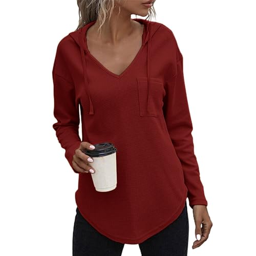 Decorie Pullover Damen Winter Herbst Hoodie Damen Sweatshirt Einfarbig Langarmshirt Damen Kapuzenpullover Casual Pulli Oberteile Tops (Rot,L) von Decorie