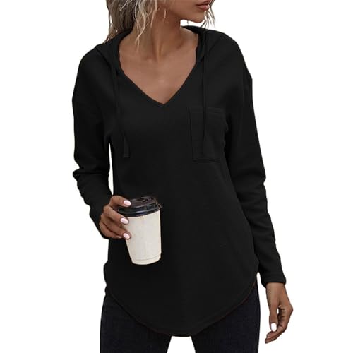Decorie Pullover Damen Winter Herbst Hoodie Damen Sweatshirt Einfarbig Langarmshirt Damen Kapuzenpullover Casual Pulli Oberteile Tops (Schwarz,M) von Decorie