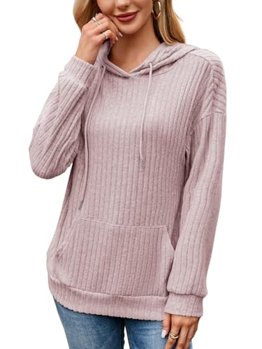 Kapuzenpullover Damen Hoodie Elegant Pullover Langarm Casual Sweatshirt Strickpullover mit Kapuze Lamgarmshirt Oberteil Kapuzenpulli für Herbst Winter (Pink,M) von Decorie