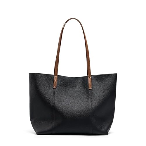 Decorwise Übergroße Damen Tote Bag Schicht Rindsleder Handgefertigte Einkaufstasche Wasserdicht Große Kapazität Schultertasche, Schwarz, Large von Decorwise