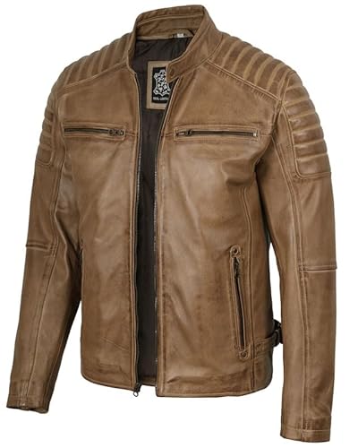 Decrum Felix Herren Jacke aus echtem schwarzem Leder, Cafe Racer Motorrad-Stil Jacken, Felix - Camel Lederjacke Herren, XL von Decrum