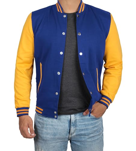 Decrum Varsity Jacke Herren – High School Letterman Bomber Style Fleece Baseball Jacken für Männer, Königsblau & Gelb Varsity Jacke, L von Decrum