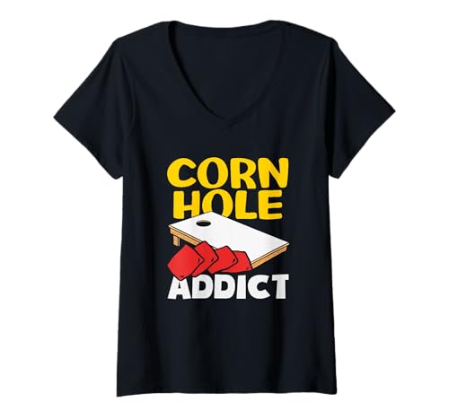 Damen Cornhole Addict — Spaß für Cornhole-Spieler T-Shirt mit V-Ausschnitt von Dedicated Cornhole Players and Backyard Game Gifts