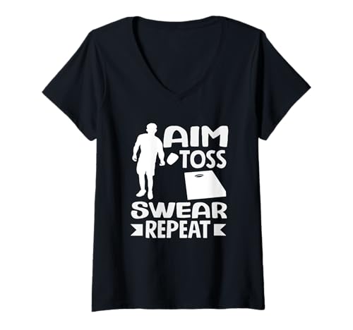 Damen Cornhole Lover Aim Toss Swear Repeat Lustiges Spiel T-Shirt mit V-Ausschnitt von Dedicated Cornhole Players and Backyard Game Gifts