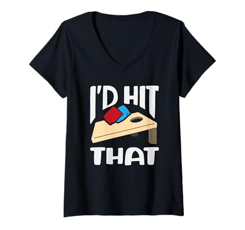 Damen Cornhole Lover I'd Hit That Fun Game Slogan T-Shirt mit V-Ausschnitt von Dedicated Cornhole Players and Backyard Game Gifts