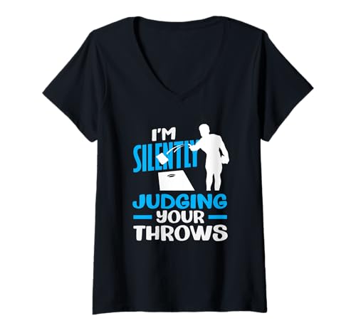 Damen Cornhole Lover Silently Judging Throws Spiel T-Shirt mit V-Ausschnitt von Dedicated Cornhole Players and Backyard Game Gifts