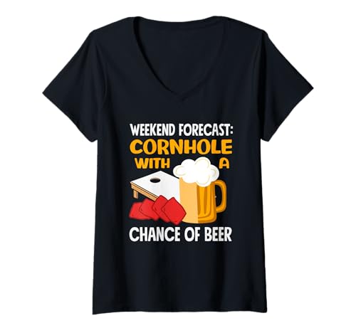 Damen Cornhole Lover Wochenendvorhersage mit Chance T-Shirt mit V-Ausschnitt von Dedicated Cornhole Players and Backyard Game Gifts